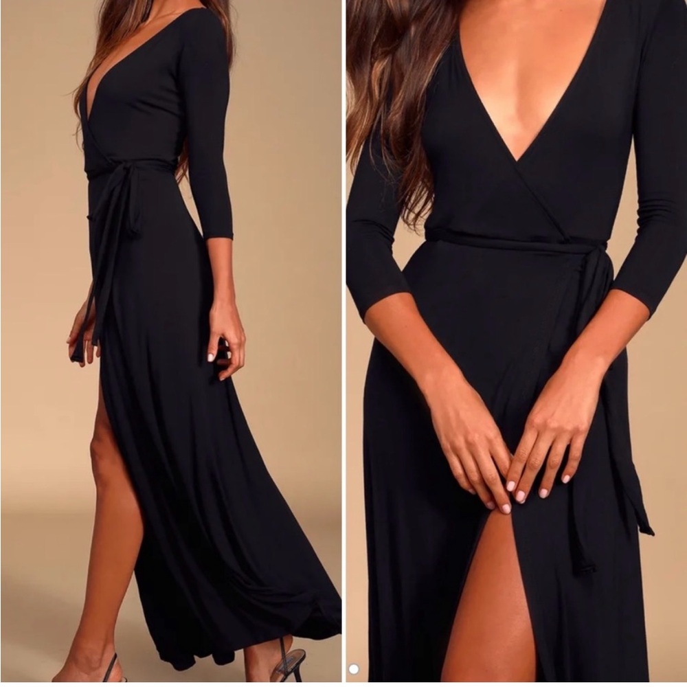 Lulu's Black Long Sleeve V-Neck Cocktail Gown